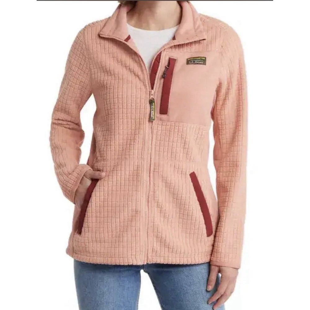 LL Bean Womens XL Women's Mountain Classic Windproof Fleece Jacket Pink Peach